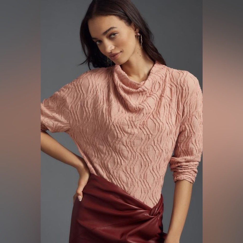 NWT Size XL - Anthropologie Textured Funnel-Neck Top in Pink